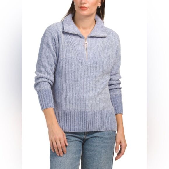 Cynthia Rowley - Knit zip collar Long Sleeve Sweater Size: Large Color:Cool Blue - Picture 1 of 9